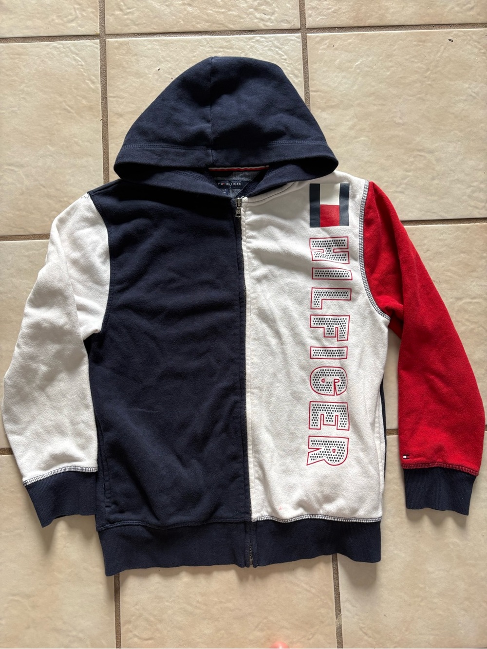 Tommy Hilfiger Boys' Colorblock Navy White Red Zip-Up Hoodie